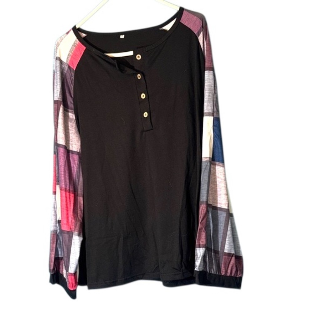 NWOT-Black and Multicolor Patchwork Sleeve Women's Blouse